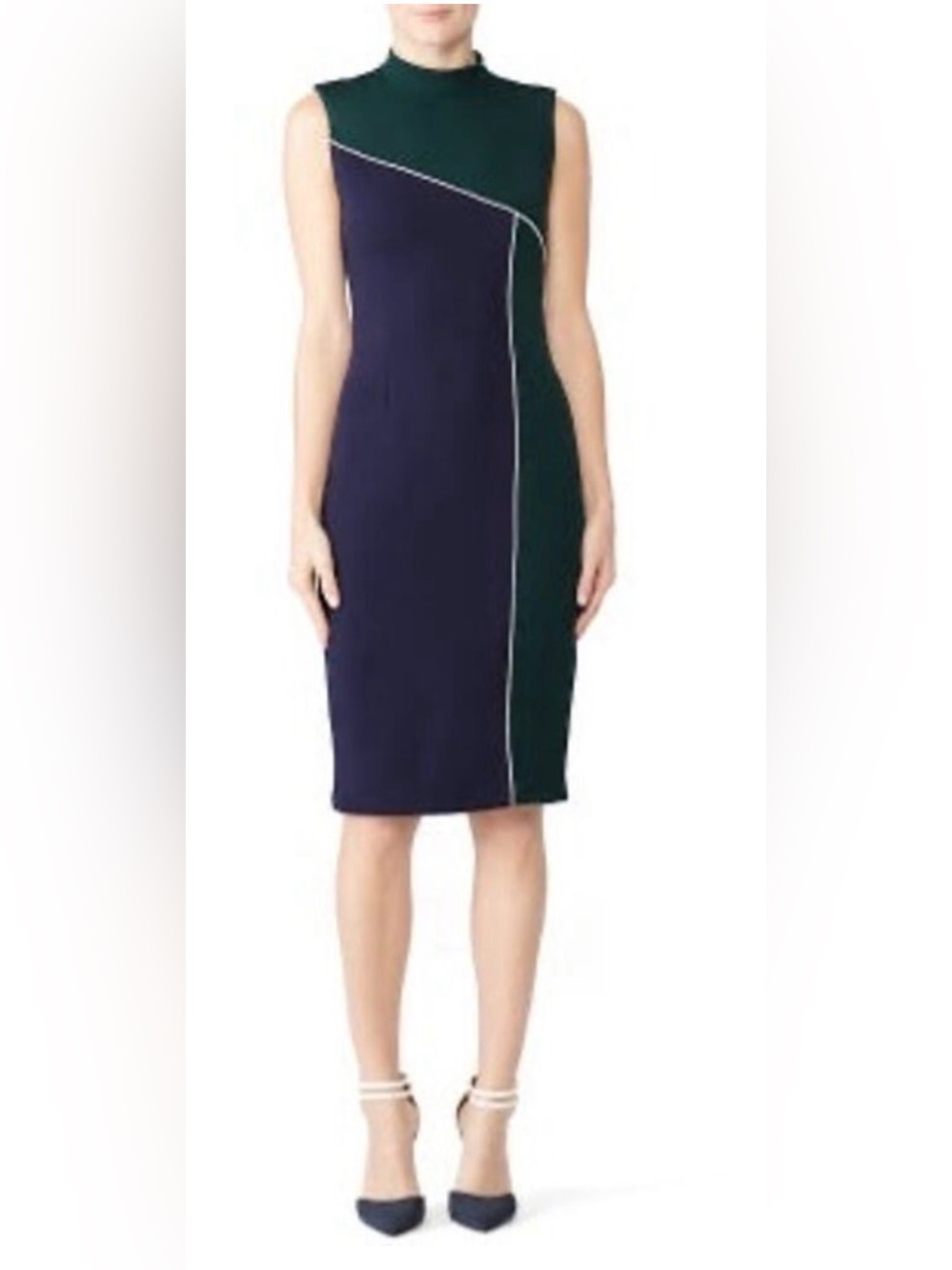 Alexia Admor Navy and Dark Green Colorblock Pencil Skirt